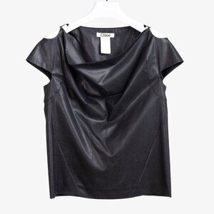 Chloe AW/07 Anthracite Black Wool Sculptural Cap Sleeve Blouse